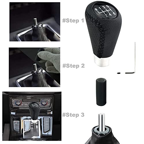 Lunsom 6 Speed Shift Knob Manual Stick Shifter Handle Leather Gear Lever Head Car Accessories Fit Most Vehicle (Black Suture) - color: Black