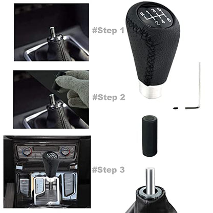 Lunsom 6 Speed Shift Knob Manual Stick Shifter Handle Leather Gear Lever Head Car Accessories Fit Most Vehicle (Black Suture) - color: Black