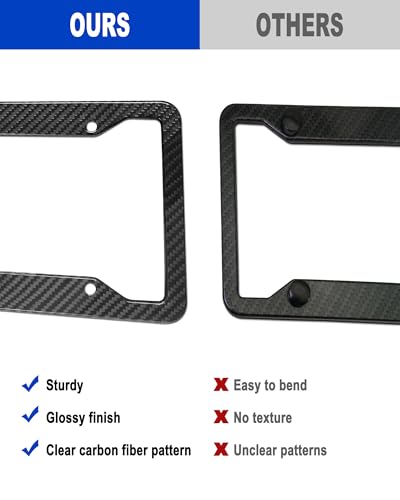 Aootf Carbon Fiber License Plate Frames- 100% Real Carbon Cloth Wrapped Stainless Steel Car Tag Holder, 2 Pack Wide Edge Black Covers with Anti Theft Screws Caps, 4 Hole - style: Wide Edge-4 Hole