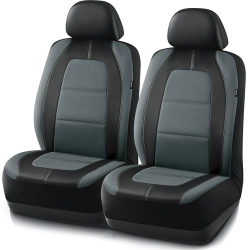Road Comforts Car Seat Cover, Front Leather Car Seat Covers, Automotive Low Back Sport Car Seat Covers, Airbag Compatible, Universal Fit for Most Cars, SUVs, Trucks and Vans - color: Solid Gray, size: Front Seat