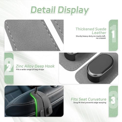 Car Seat Headrest Hooks - 2 Pack Universal Car Purse Hook, Leather Car Bag Purse Holder with Double Metal Hooks for Handbags, Grocery Bags, Bottles, Phones - color: Gray