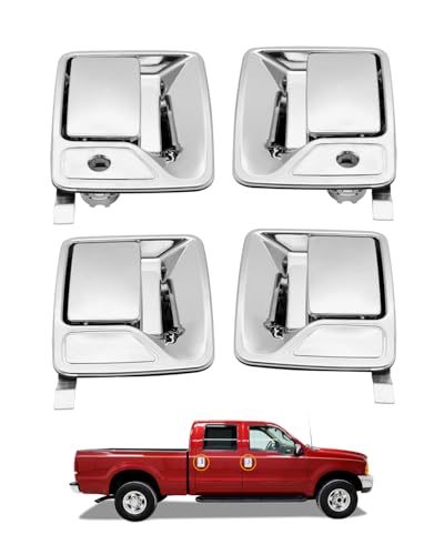 Chrome Exterior Door Handle Set (4 PCS), Compatible with 1999-2016 Ford F250 F350 F450 F550 Super Duty, 2000-2005 Ford Excursion & More, Front & Rear Driver & Passenger with Key Hole, OE# 79306 79307 - color: Chrome Outer Front&Rear Left&Right