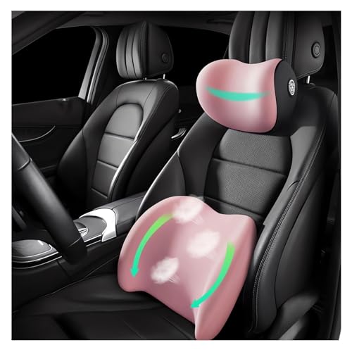 Car Headrest & Lumbar Support Cushion Ergonomic Car Seat Neck Back Rest Pillows Orthopedic Memory Foam Head Rest and Lower Lumbar Support Pillow Set Backrest Driving Seat Office Chair Support (Pink) - color: Pink