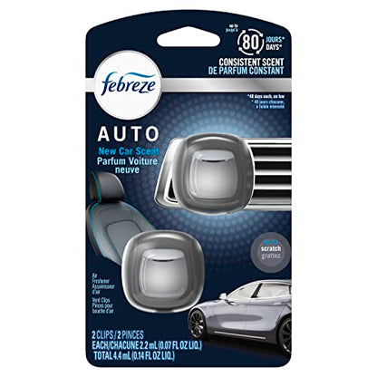 Febreze AUTO Air Freshener, Odor-Fighting Automotive Vent Clip, Scented Car Accessories, Long Lasting for Strong Odors, New Car Scent, 2 Count