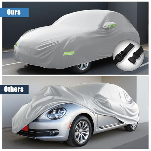X AUTOHAUX for Volkswagen New Beetle Cover Car Cover for Volkswagen New Beetle 1998-2019 Outdoor Full Car Cover All Weather Protection with Zipper Silver Tone