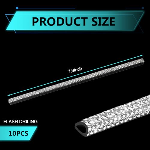 10PCS Bling Car Vent Outlet Trim, Rhinestone Car Air Conditioner Vent Decoration Strip, Shining Cuttable DIY Interior Trim for Women Girls, Universal for Most Vehicles (White)