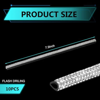 10PCS Bling Car Vent Outlet Trim, Rhinestone Car Air Conditioner Vent Decoration Strip, Shining Cuttable DIY Interior Trim for Women Girls, Universal for Most Vehicles (White)