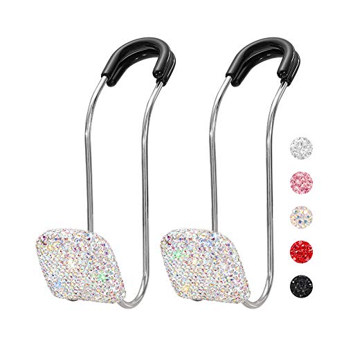SAVORI Car Headrest Hooks Bling Car Accessories Rhinestones Universal Auto Back Seat Headrest Metal Hanger Organizer Vehicle Holder for Bag Purse Clothes Grocery 2PCS (AB) - color: AB