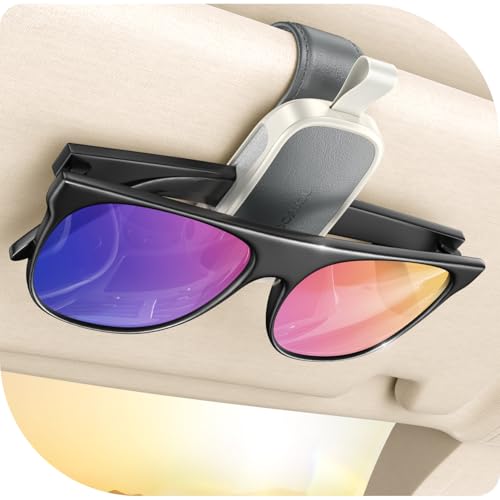 Sunglass Holder for Car Visor Clip [Real One-Handed Operation] [Soft Foam Protection] [Non-Slip] Magnetic Sunglasses Holder Car Visor Organizer & Accessories Interior Gift for Women Men (GREY) - color: gray, size: 1 Pack