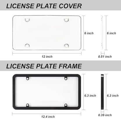 2Pack Transparent License Plate Cover and Frames,Clear Front and Rear License Plate Holder,Unbreakable Car Licence Plate Frame Protector fits Any US Plates with Screws & Caps (Black Frame) - color: Black Frame with Clear Cover