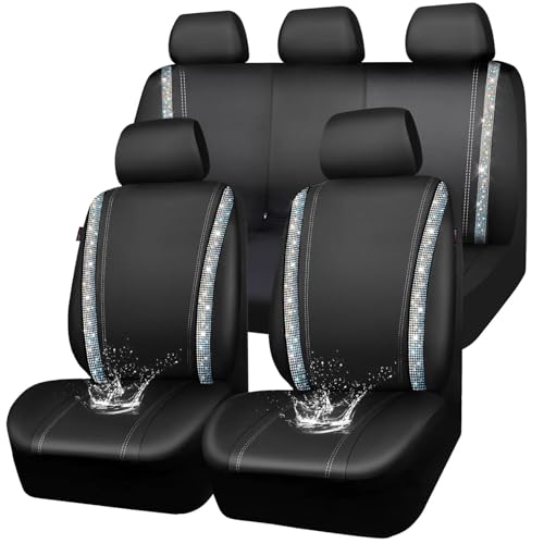 CAR PASS Bling Diamond Car Seat Cover Full Set, Shining Rhinestone Waterproof Leather, Rear with Zipper, Universal Fit 95% Automotive Glitter Sparkle Crystal for Cute Women Girl, Colorful Diamond - color: Colorful Diamond, size: Full Set