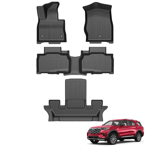 Floor Mats for Ford Explorer 6 Seats 2026 2025 2024 2023 2022 2021 2020 (Not for 7 Seats), TPE All Weather Durable Floor Liners for Ford Explorer ST Tremor Accessories - size: 2020-2026 | For Ford Explorer 6 Seats