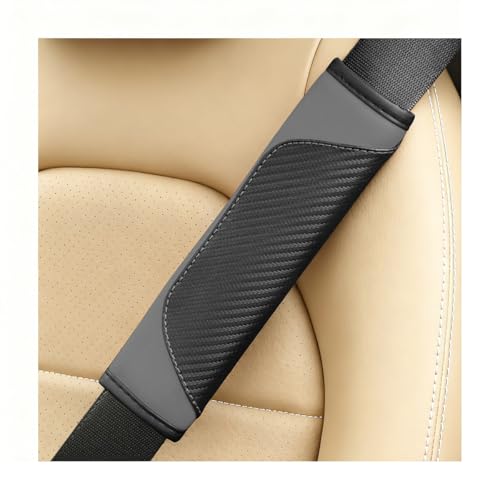2PCS Carbon Fiber Car Seat Belt Cover, Leather Comfortable Soft Vehicle Seatbelt Pad for Shoulder & Neck, Automotive Interior Seat Strap Cushion Mat, Universal for SUV Sedan Truck (Black/Gray) - color: Black/Gray
