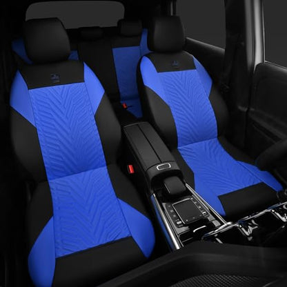 CAR PASS Faux Leather Car Seat Covers Full Set, 3D Tyre Embossed, Universal Fit for Most 5 Seats Car, Truck, SUV, Automotive, Airbag Compatible, Scrachproof Waterproof Heavy-Duty Deluxe (Blue) - color: Black Blue