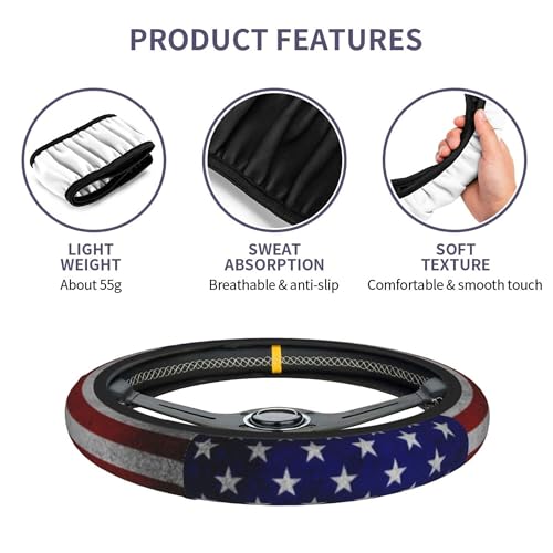 American Flag Steering Wheel Cover - Independence Day American USA Flag Steering Wheel Cover for Men Anti-Slip Breathable Universal for 14-15 Inch Car with 2 Pieces Car Coasters - color: American Flag-1