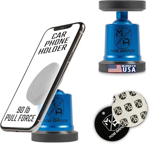 Mob Armor MobNetic Maxx - USA Assembled Magnetic Phone Holder for Car, Magnetic Car Phone Mount, 90-Degree Tilt, 360-Degree Rotation, Aluminum Metal, Compatible with iPhone & Android - Blue - color: Blue