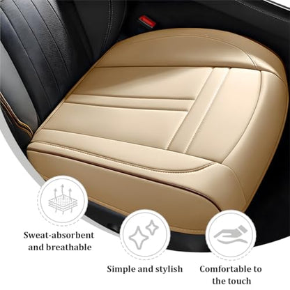 Car Front Seat Covers, Leather Anti-Slip Vehicle Front Seat Protection Full Wrap, Waterproof Driver Automotive Bottom Cushion Pad Mat Accessories, Universal for SUV, Sedan, Truck (Beige) - color: Beige