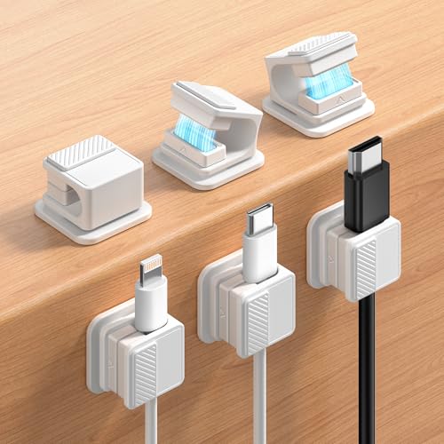 6 Pack Magnetic Cable Clips, Glow in The Dark Cable Holders, GolbinBox Cord Organizer with Shockproof Silicone, Fits up to 8mm Adhesive Cord Clips for Desk, Wall, Nightstand, Car, Home, Office, White - color: White