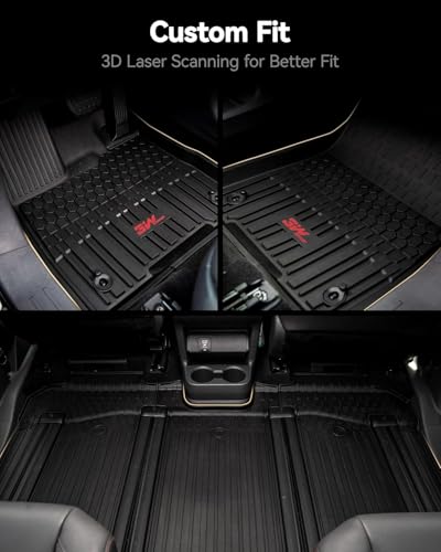 3W Floor Mats&Trunk Mat Fit Toyota Sienna 2021-2026 LE/XLE(Only for 8 Seat), TPE All Weather Custom Fit Floor Liner for Sienna 1st, 2nd and 3rd Row &Cargo Liner, Black with Red Accent - size: 1. Toyota Sienna 8 Seat|21-26|Full Mats Red Accent
