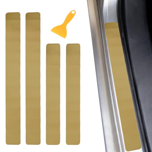 PATIKIL 400/600mm Car Door Sill Plate Protectors, 4Pcs Carbon Fiber Door Edge Step Dust Shield Cover Universal Vehicle Scratch Protection with Scrapers for Cars Trucks RV SUV, Gold - color: Gold