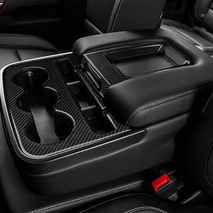 Car Front Cup Panel Sticker Cover Interior Trim Carbon Fiber Decal for Chevrolet Silverado/GMC Sierra 1500 2500HD 3500HD 2014-2018 Accessories - color: Front Cup Panel