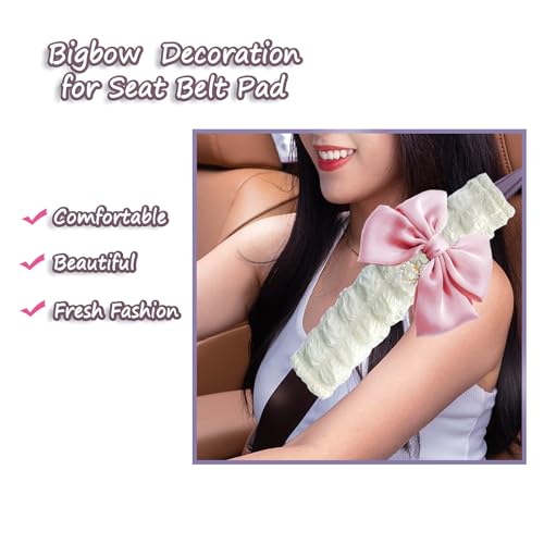 Fashion Big Bow Car Seat Belt Cover Pads (2 in a Pack), Car Accessories Seat Belt Shoulder Strap Protector Universal Seat Belt Cover (White) - color: White