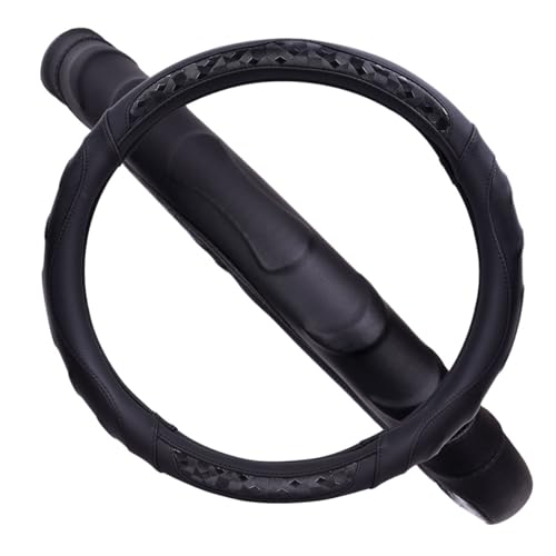Flying Banner Faux Leather Heavy Duty Inner Ring car Steering Wheel Cover 14.5-15 inches (All Black) - color: black