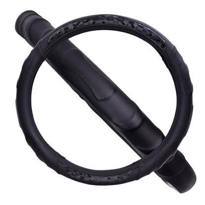 Flying Banner Faux Leather Heavy Duty Inner Ring car Steering Wheel Cover 14.5-15 inches (All Black) - color: black
