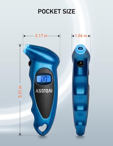 AstroAI Digital Tire Pressure Gauge 0-150PSI Calibrated to ANSI B40.7 +/-1PSI, Accurate in 0.1 Increments, Tire Repair Tools 4 Pressure Measurements for Car Truck with Backlight LCD, Blue - color: Blue
