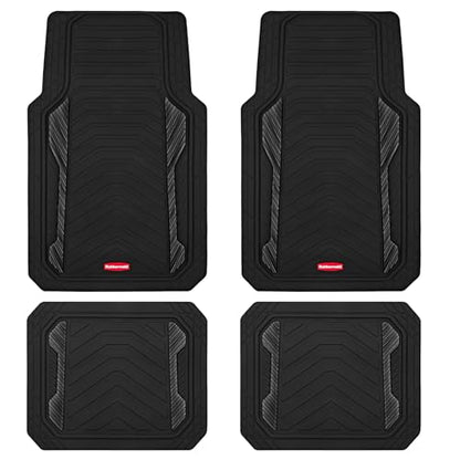 Rubbermaid Car Floor Mat, Heavy Duty All-Weather Car Mats Full Set with Dual-Tone Black Aluminum Inserts – Universal Fit, Anti-Slip Backing, Trim-to-Fit for Most SUV, Sedan, Van - color: Black