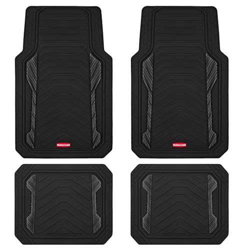 Rubbermaid Car Floor Mat, Heavy Duty All-Weather Car Mats Full Set with Dual-Tone Black Aluminum Inserts – Universal Fit, Anti-Slip Backing, Trim-to-Fit for Most SUV, Sedan, Van - color: Black