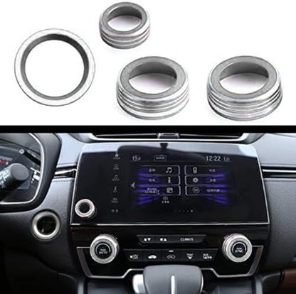 4pcs Aluminum Interior Console Trim Compatible with Honda CRV CR-V 2017 2018 2019 2020 2021 AC Air Conditioning Knob Start Stop Button Navigation Volume Knob Cover Trim (4Pcs Silver) - color: Silver