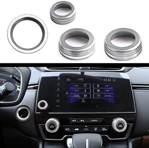 4pcs Aluminum Interior Console Trim Compatible with Honda CRV CR-V 2017 2018 2019 2020 2021 AC Air Conditioning Knob Start Stop Button Navigation Volume Knob Cover Trim (4Pcs Silver) - color: Silver
