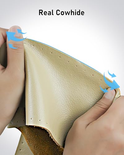 Belinous Leather Steering Wheel Cover Lace Up, Stitch on Steering Wheel Wrap, Universal Fit 13-20 Inch Car Truck Pickup Boat, A Whole Piece of Cowhide, DIY w/Needle Thread (Size L0, Beige) - color: Beige, size: L0