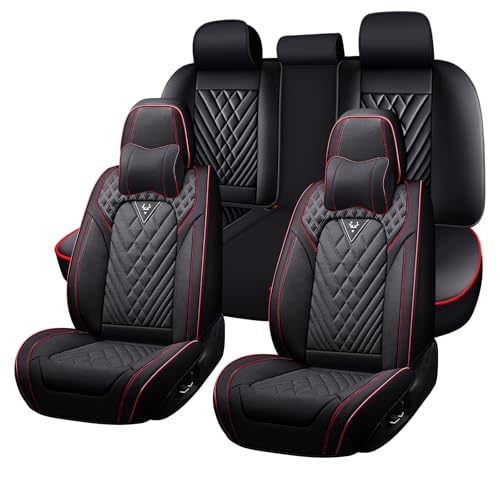 for Chrysler Voyager 2000-2025 Car Seat Covers, Premium Car Seat Cushion,Waterproof Seat Protectors, Luxury Automotive Interior Accessories (5-Seat Set with Pillow, Black&Red Line) - color: Black&Red Line, size: 5-Seats Set with Pillows