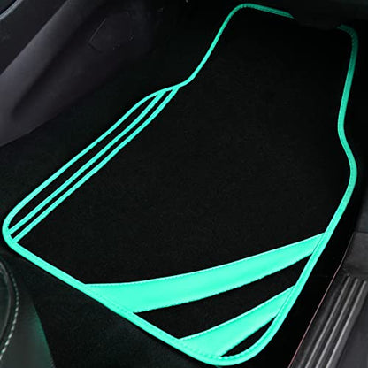 CAR PASS Mint Green Edge Leather Car Floor Mats, Universal Car Mats with Double Stitch Line and Anti-Slip Backing Design, for Cute Girly Women, Fit 95% Automotive,SUVs,Sedan,Vans (Black and Mint) - color: Black with Mint