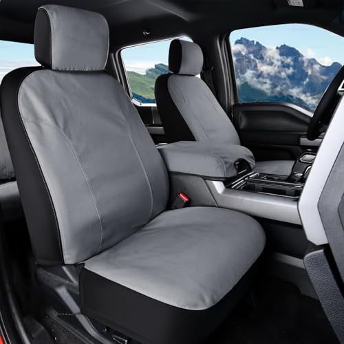 Coverado Front Seat Covers, Waterproof Canvas Seat Protector for Car Seat Cushions for Kids & Dogs, Seat Covers Compatible with 2015-2026 Ford F150 & 2017-2026 Ford F250 F350 F450(Gray, 2PCS) - color: Gray, size: Front
