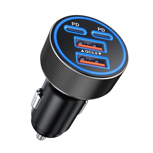 [2026 Updated 4-in-1] USB-C Car Charger, 4-Port 90W Super Fast Charging Cigarette Lighter Adapter, USB-C & USB-A PD/QC Multiport for iPhone 17/16/15, iPad, MacBook,Samsung Galaxy, and Android Devices - color: 90W