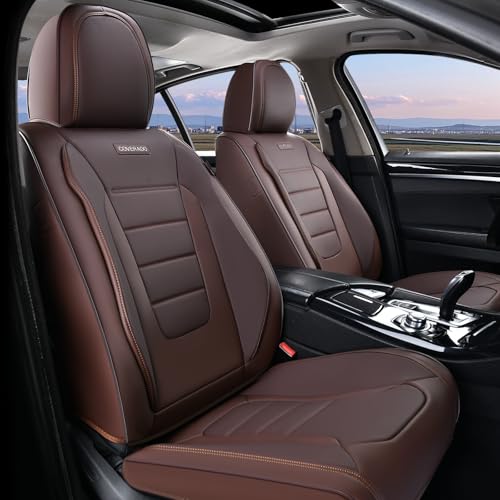Coverado Car Seat Covers Front, Seat Covers for Cars, Waterproof 2-Pack Car Seat Cushions, Leather Carseat Seat Protectors, Universal Seat Covers Fit for Most Sedans SUV Pick-up Trucks(Brown) - color: Brown, size: Front