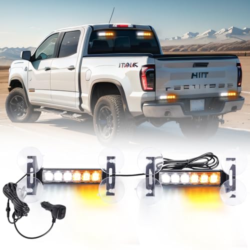 Strobe Lights for Trucks Traffic Advisor Light Bar LED Emergency Flashing Dash Front/Rear Windshield Visor Grille Lights for Construction Vehicles Tow/Plow Work Truck(2X 6.1'',Amber White) - color: 12LED Amber/White