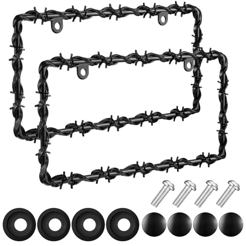 MorningRo 2 Pcs Universal License Plate Frame Plastic Barbed Wire Coconut Design Frame Compatible with Standard License Plate for USA 2 Holes with Screws for Women Men (Black) - color: Black