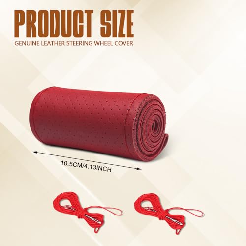 Leather Steering Wheel Cover Lace Up, Car Wheel Cover, Universal Car Steering Wheel Protector, 15 inch, Red, Hole - color: Red, size: 15 inch - Hole