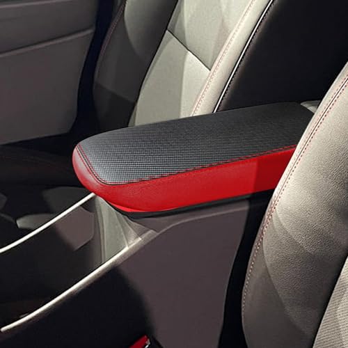 Car Armrest Cover Waterproof Center Console Pad Scratch Resistance Box Cover Anti-Scratch Leather Protector Pad for Chevy Trax 2024 2025 2026 Accessories(Carbon Fiber + Red) - color: Carbon Fiber + Red