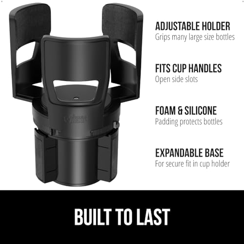GORILLA GRIP Patent Pending Adjustable Car Cup Holder Expander, Keeps Water Bottle Secure, Expands to Fit 18 to 48 oz Large Bottles, Yeti, Owala, Stanley with Handle, Coffee Mug Insert for Cars, Black - color: Black