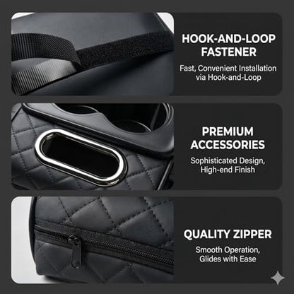 5-in-1 Universal Car Center Console Cover with Cup Holder, Upgrade Armrest Cushion for Car with Side Storage, PVC Leather Armrest Cover Pad with Phone Slot & Tissue Holder, Black - color: Black