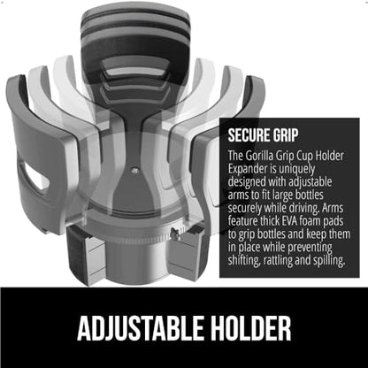 GORILLA GRIP Patent Pending Adjustable Car Cup Holder Expander, Keeps Water Bottle Secure, Expands to Fit 18 to 48 oz Large Bottles, Yeti, Owala, Stanley with Handle, Coffee Mug Insert for Cars, Gray - color: Gray