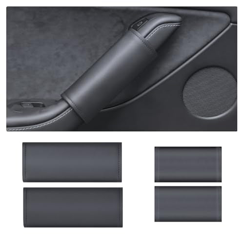 4PCS Door Handle Cover Compatible with Tesla Model Y 2020-2026 & Model 3 2020-2026 Anti-Scratch Door Handle Protector Grab Leather Soft Handle Plate for Model Y or Model 3 Accessories