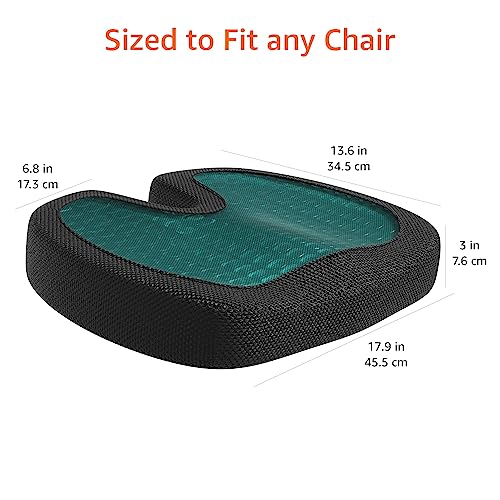 Amazon Basics Comfortable Seat Cushion for Office Chairs, Gel Enhanced Memory Foam, Non-Slip, Cooling Support for Long Sitting, Black - size: Seat Cushion, style: Gel Memory Foam