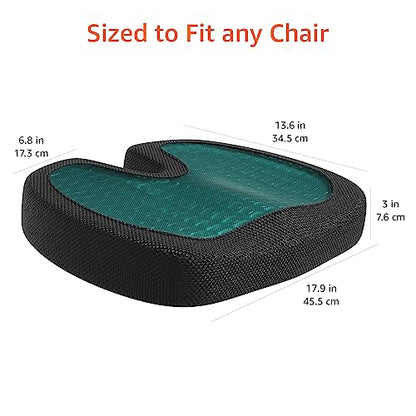 Amazon Basics Comfortable Seat Cushion for Office Chairs, Gel Enhanced Memory Foam, Non-Slip, Cooling Support for Long Sitting, Black - size: Seat Cushion, style: Gel Memory Foam