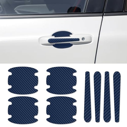 8PCS Car Door Handle Scratch Protector, Carbon Fiber Paint Guard Cover, Bowl Sticker for Most Car Handles (Blue) - color: Blue